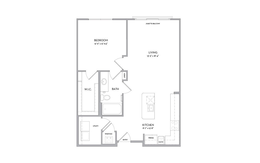 A3 - 1 bedroom floorplan layout with 1 bath and 826 square feet.